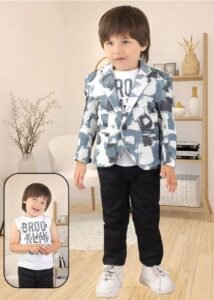 Boys Printed Blazer Set with T-Shirt & Pants